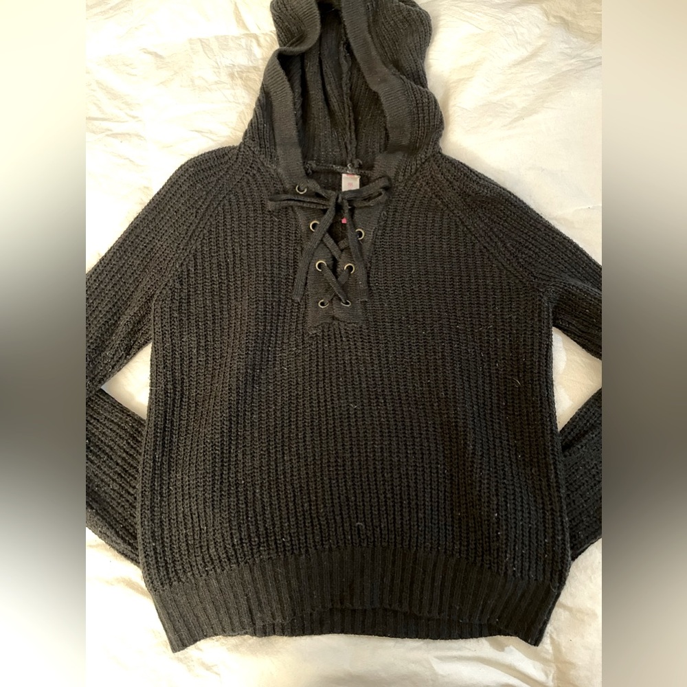 Black Lace Up Sweater